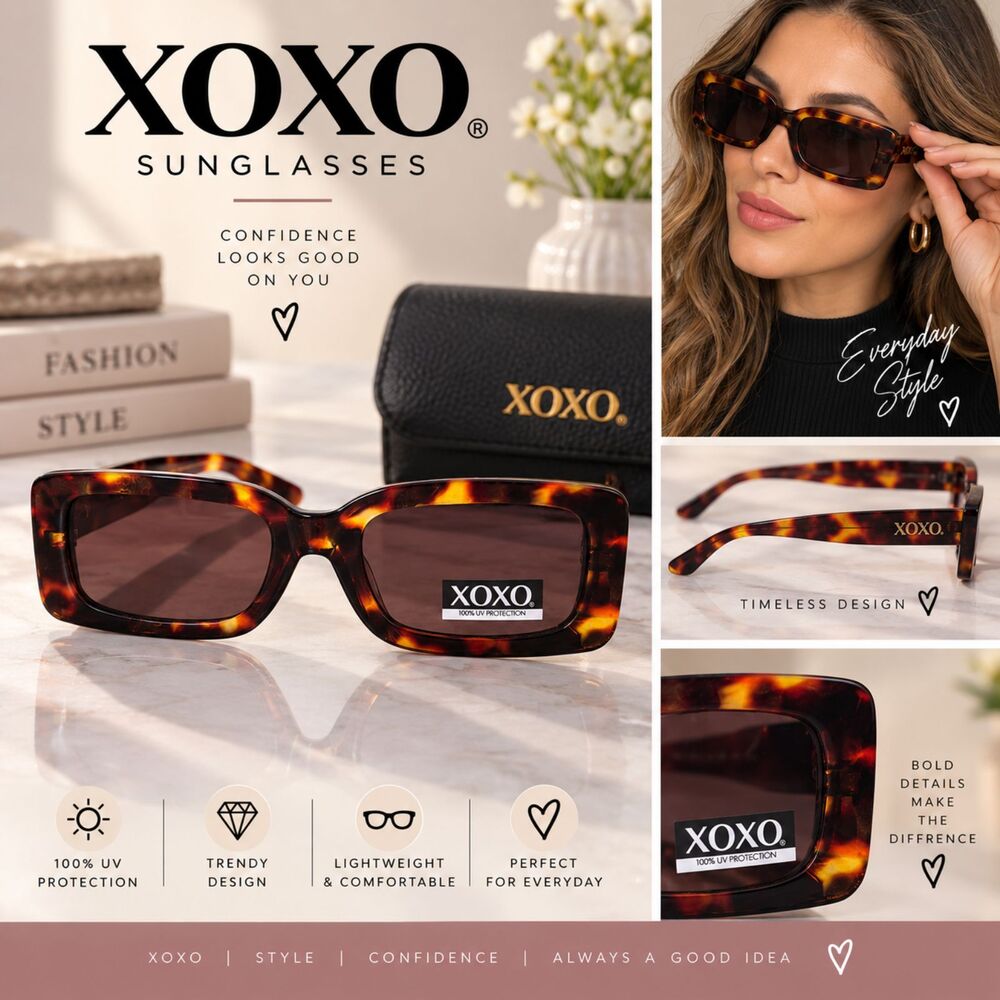 NWT XOXO Tortoise Rectangle Sunglasses Brown 100% UV Protection